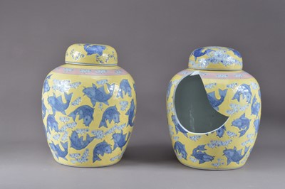 Lot 304 - Two 20th century Chinese large ginger jars and covers