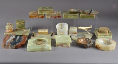 Lot 351 - A large collection of Onyx and other hardstone desk items