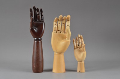 Lot 367 - Three articulated wooden hands