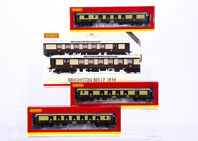 Lot 264 - Hornby 00 Gauge Southern Railway chocolate and cream Brighton Belle 1934 set and additional Pullman coaches