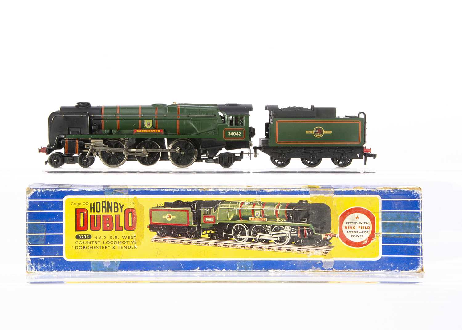 Lot 307 - Late issue Hornby-Dublo 00 Gauge 3-Rail 3235 BR green West Country Class 34042 'Dorchester' Locomotive and tender