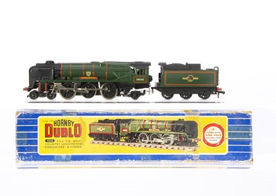 Lot 307 - Late issue Hornby-Dublo 00 Gauge 3-Rail 3235 BR green West Country Class 34042 'Dorchester' Locomotive and tender