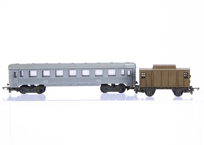 Lot 146 - Uncommon unboxed Tri-ang TT Gauge Continental Stainless Steel Passenger Coach and repainted Fourgon Van
