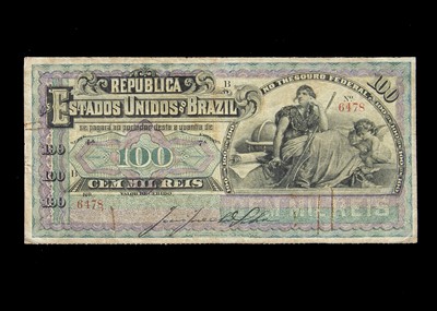 Lot 10 - Brazil 100 Mil Reis banknote