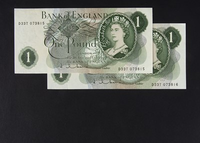 Lot 31 - Group of Sixteen Bank of England £1 notes in five small consecutive runs