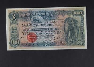 Lot 40 - Specimen Bank Note:  Abyssinia specimen 100 Thalers