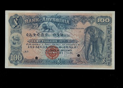 Lot 41 - Specimen Bank Note:  Abyssinia specimen 100 Thalers