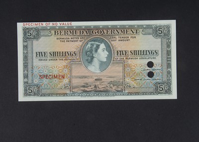 Lot 55 - Specimen Bank Note:  Bermuda Government Specimen 5 Shillings Elizabeth II