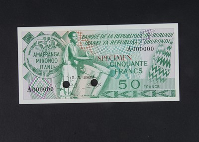 Lot 60 - Specimen Bank Note:  Burundi specimen 50 Francs
