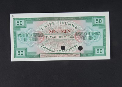 Lot 60 - Specimen Bank Note:  Burundi specimen 50 Francs