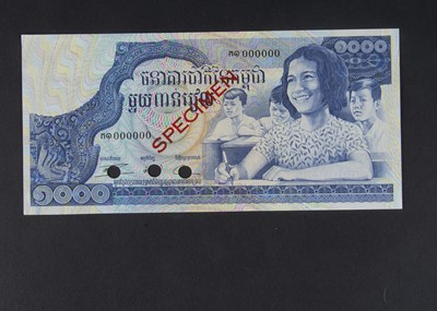 Lot 61 - Specimen Bank Note:  Cambodia specimen 1000 Riels