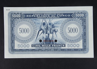 Lot 64 - Specimen Bank Note:  Congo Republic specimen 5000 Francs