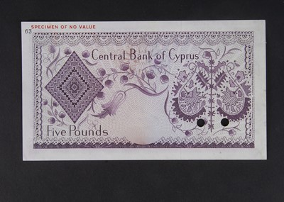Lot 65 - Specimen Bank Note:  Central Bank of Cyprus specimen 5 Pounds
