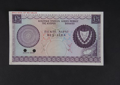 Lot 65 - Specimen Bank Note:  Central Bank of Cyprus specimen 5 Pounds