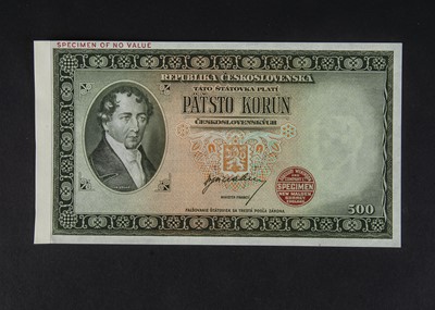 Lot 66 - Specimen Bank Note:  Czechoslovak Republic specimen 500 Korun