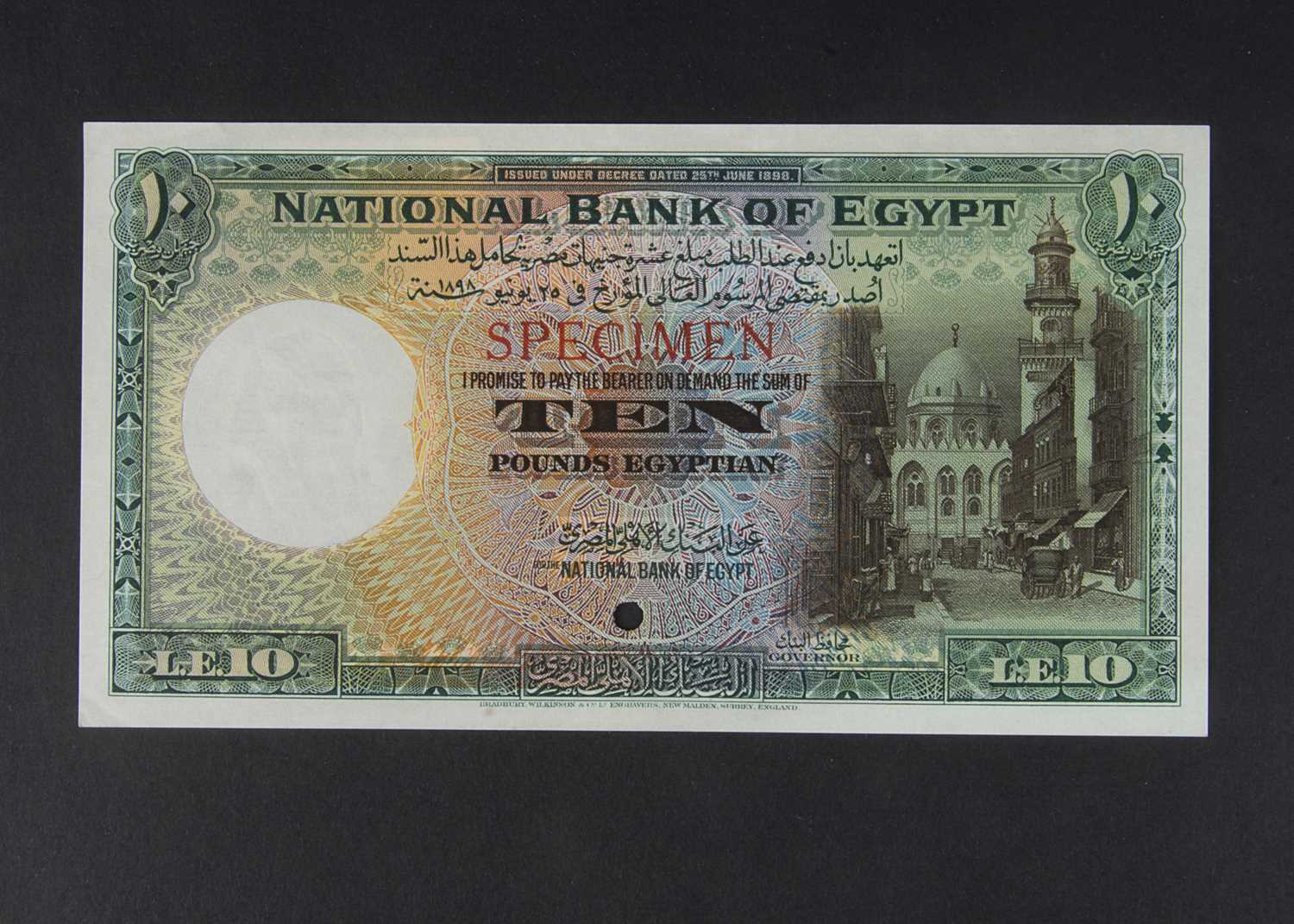 Lot 74 - Specimen Bank Note:  National Bank of Egypt specimen 10 Egyptian Pounds