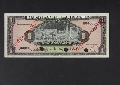 Lot 79 - Specimen Bank Note:  El Salvador Specimen 1 Colon