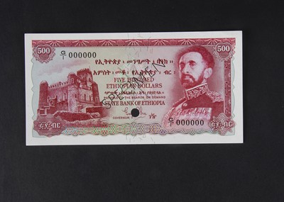 Lot 80 - Specimen Bank Note:  State Bank of Ethiopia Specimen 500 Ethiopian Dollars