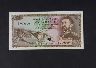 Lot 81 - Specimen Bank Note:  State Bank of Ethiopia Specimen 50 Ethiopian Dollars