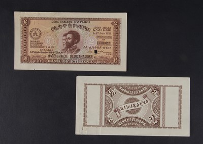 Lot 82 - Specimen Bank Note:  Bank of Ethiopia Specimen 2 Thalers