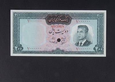Lot 100 - Specimen Bank Note:  Bank Markazi Iran specimen 200 Rials