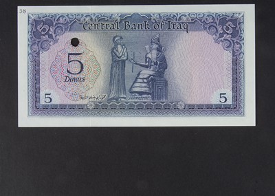 Lot 110 - Specimen Bank Note:  Central Bank of Iraq specimen 5 Dinars