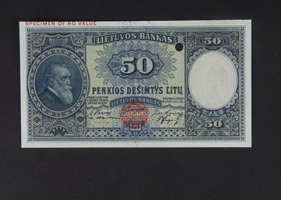 Lot 115 - Specimen Bank Note:  Lithuania specimen 50 Litu