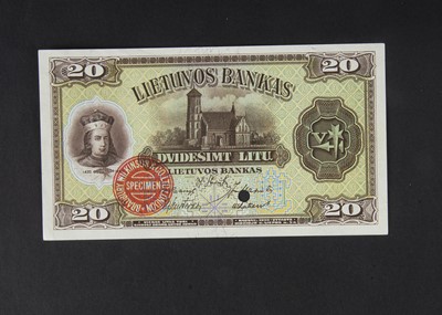Lot 117 - Specimen Bank Note:  Lithuania specimen 20 Litu