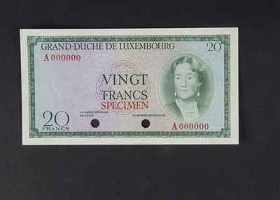 Lot 118 - Specimen Bank Note:  Luxembourg specimen 20 francs