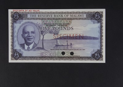 Lot 120 - Specimen Bank Note:  Reserve Bank of Malawi specimen 5 Pounds