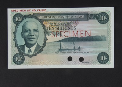 Lot 121 - Specimen Bank Note:  Reserve Bank of Malawi specimen 10 Shillings