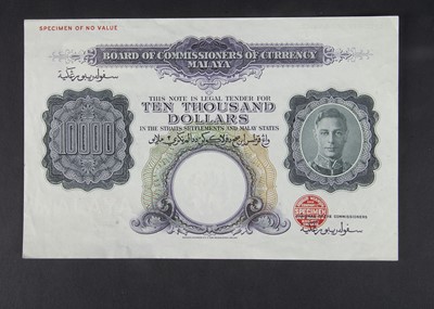 Lot 123 - Specimen Bank Note:  Board of Commissioners of Currency, Malaya specimen 10,000 Dollars