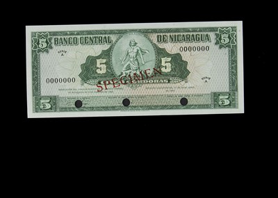 Lot 130 - Specimen Bank Note:  Central bank of Nicaragua specimen 5 Cordobas