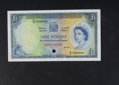 Lot 139 - Specimen Bank Note:  Bank of Rhodesia and Nyasaland specimen 1 Pound
