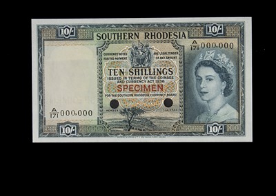 Lot 157 - Specimen Bank Note:  Southern Rhodesia specimen 10 Shillings