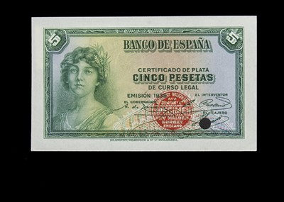 Lot 161 - Specimen Bank Note:  Spain specimen 5 Pesetas