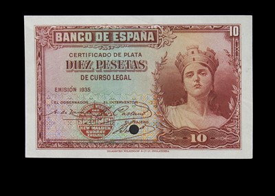 Lot 162 - Specimen Bank Note:  Spain specimen 10 Pesetas