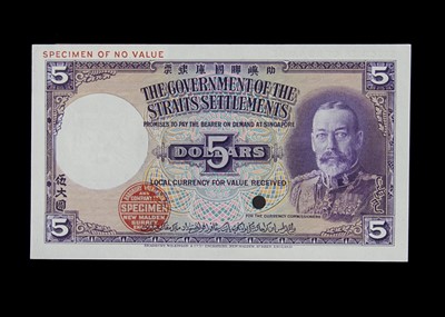 Lot 166 - Specimen Bank Note:  The Government of the Straits Settlements specimen 5 Dollars