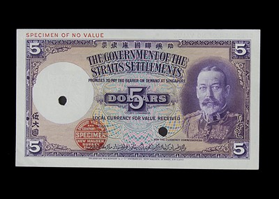 Lot 168 - Specimen Bank Note:  The Government of the Straits Settlements specimen 5 Dollars