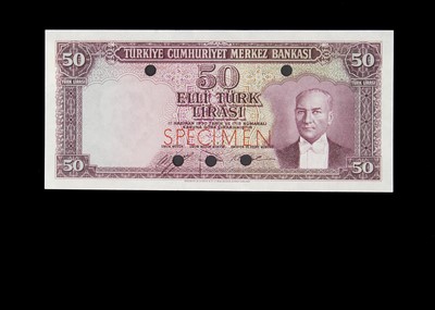 Lot 175 - Specimen Bank Note:  Turkey specimen 50 Turk Lirasi
