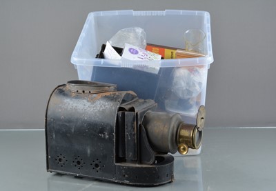 Lot 1 - A 19th Century black-painted tinned iron and brass Magic Lantern