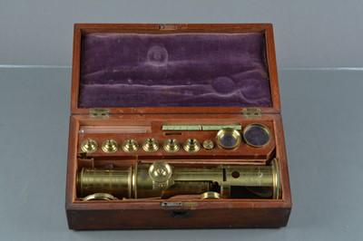 Lot 142 - A mid-19th Century Carpenter-type lacquered brass Drum Microscope