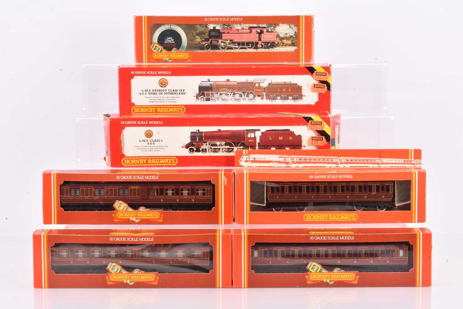 Lot 153 - Hornby 00 Gauge LMS crimson Locomotives and Clerestory Coaches