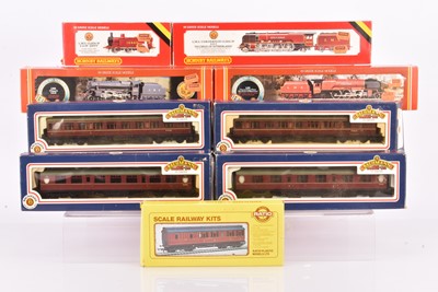 Lot 154 - Hornby 00 Gauge LMS crimson Locomotives and Bachmann BR ex LMS maroon Coaches and Ratio Kit