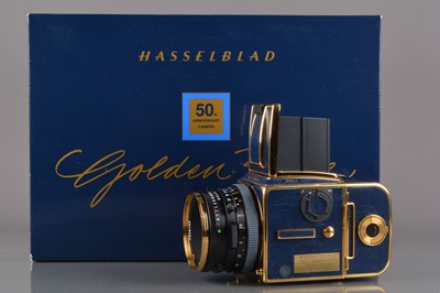 Lot 586 - A Hasselblad 503CX 50th Anniversary Golden Blue Camera