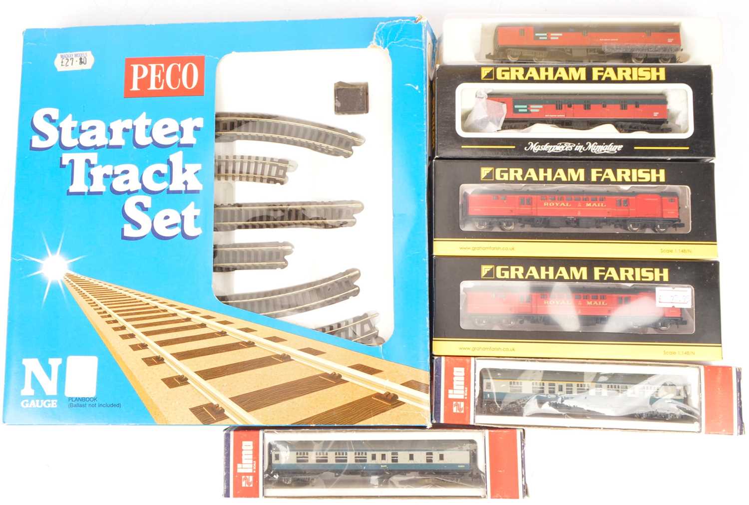 Lot 18 - N Gauge BR Royal Mail and Railfreight and a Peco Track Pack (7)