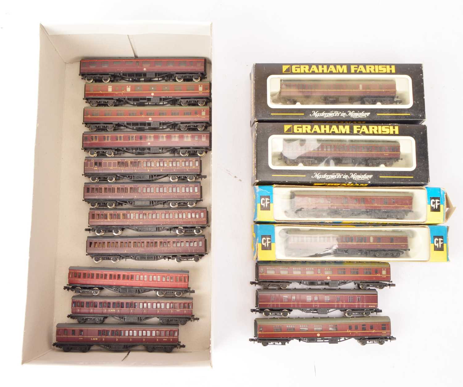 Lot 55 - Graham Farish N Gauge BR and LMS Maroon Coaching Stock