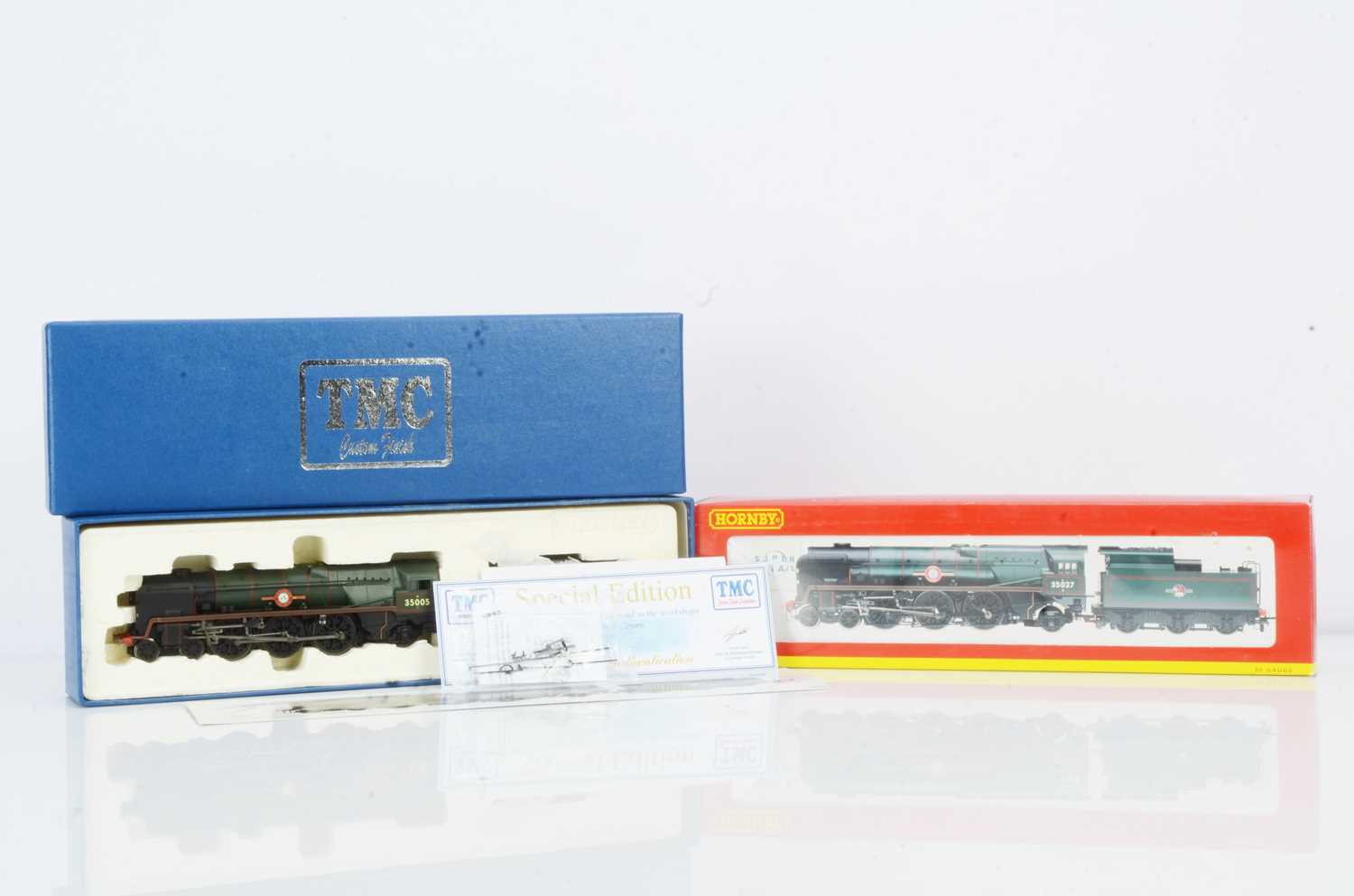 Lot 97 - Hornby China OO Gauge Merchant Navy Class Steam Locomotives and Tenders One a TMC Special
