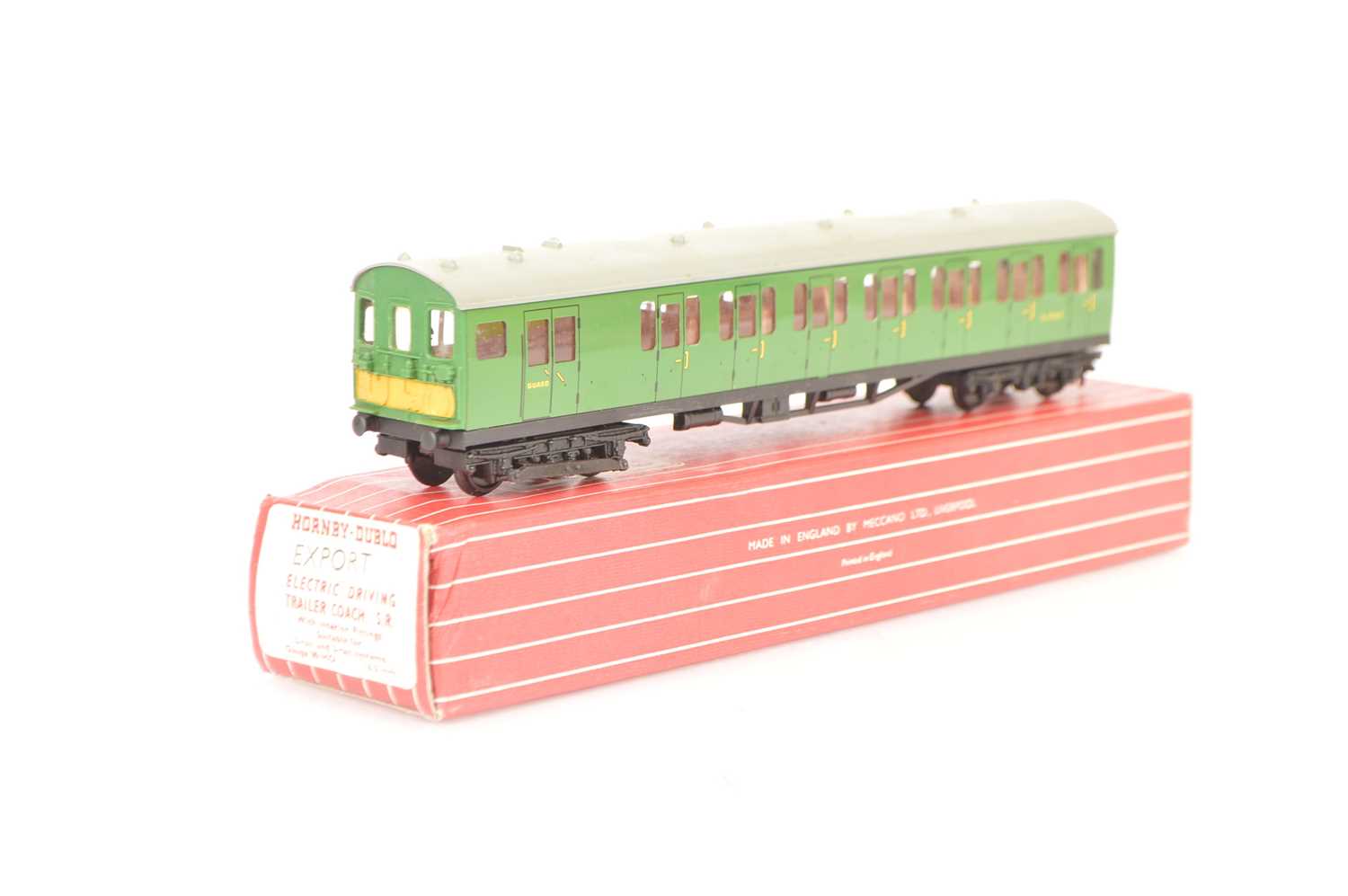 Lot 268 - Hornby-Dublo 00 Gauge Export 2-Rail BR green 4250 Electric Driving Trailer Coach with unusual label
