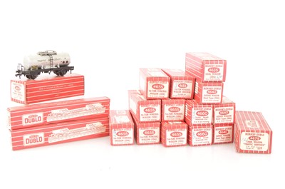 Lot 284 - Seventeen Hornby-Dublo 00 Gauge 2-Rail Goods Rolling Stock most with Local Aden Prices on ends of boxes (17)